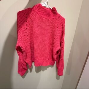 Freshman Chunky Turtleneck Sweater in Hot Pink